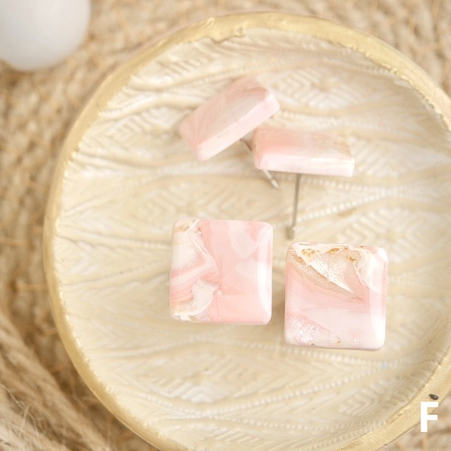 Square Studs in Pink Opal