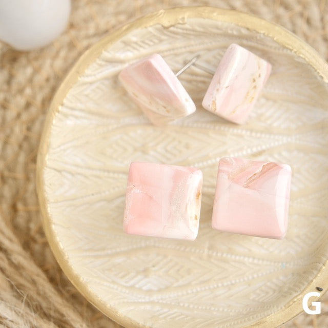 Square Studs in Pink Opal