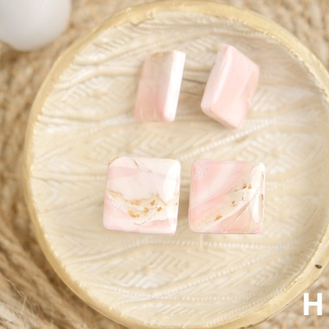Square Studs in Pink Opal