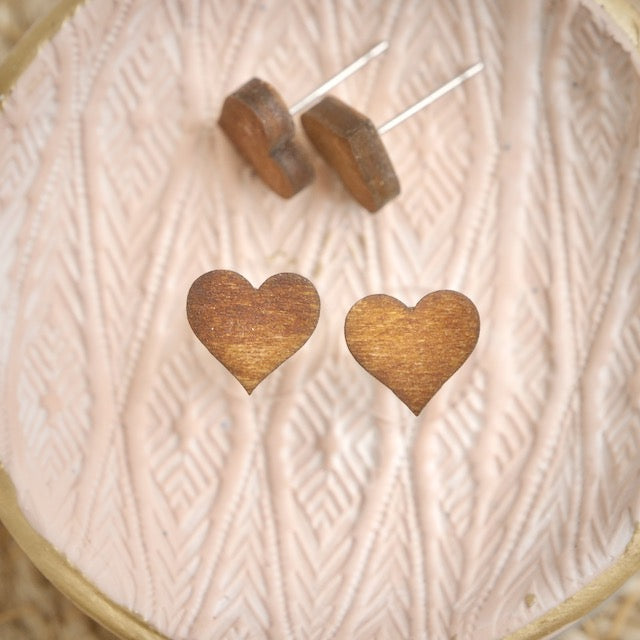 Wood Heart Studs