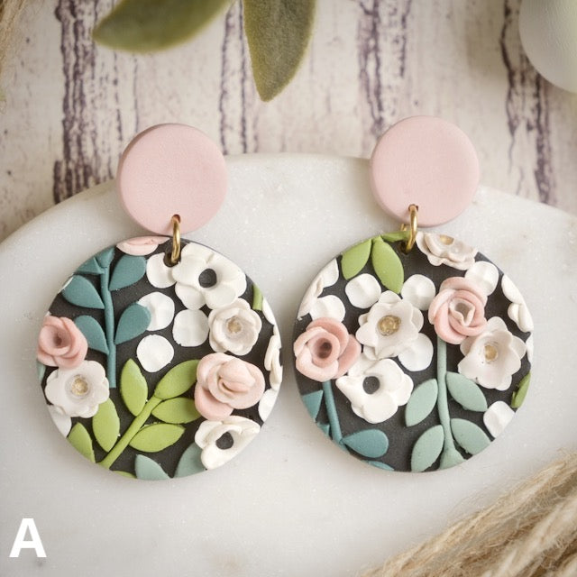Carden Circle Dangles in Floral with Pink Studs