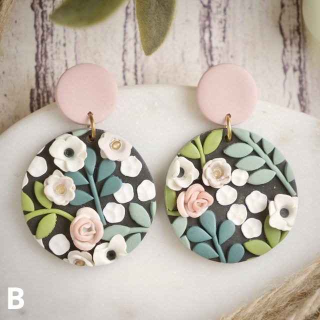 Carden Circle Dangles in Floral with Pink Studs