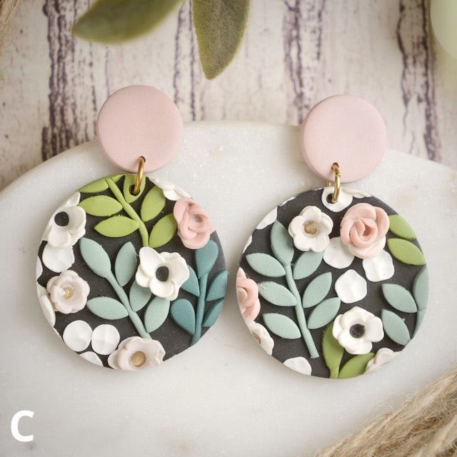 Carden Circle Dangles in Floral with Pink Studs