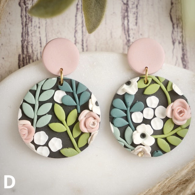 Carden Circle Dangles in Floral with Pink Studs