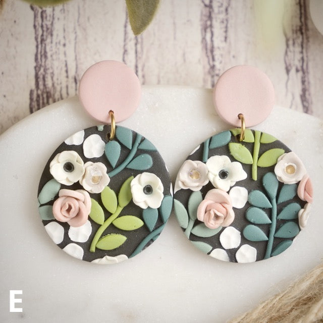 Carden Circle Dangles in Floral with Pink Studs