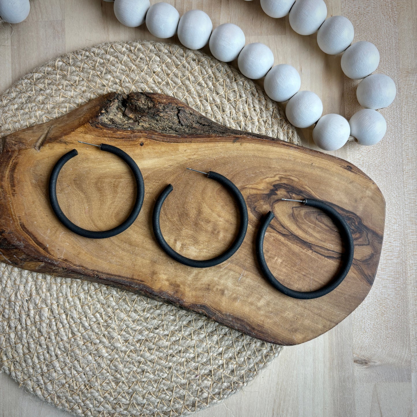 Skinny Clay Hoops in Black