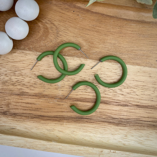 Skinny Mini Clay Hoops in Olive Green