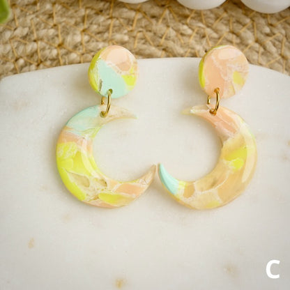 Crescent Dangles in Cotton Candy Marble
