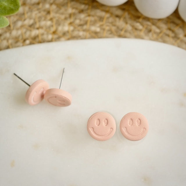 Happy Face Studs in Pink