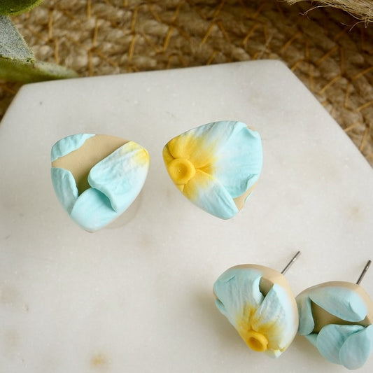 Reuleaux Studs in Tropical Floral in Blue