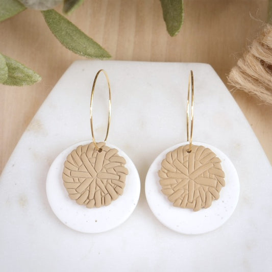 Hoops in White Circles with Rattan