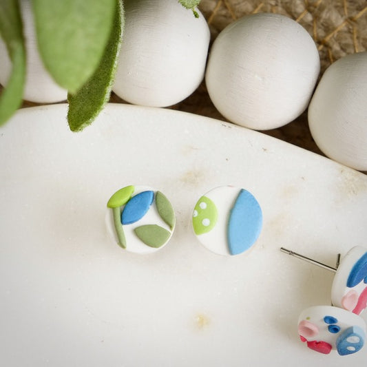 Circle Studs in Jacobean Floral Slab