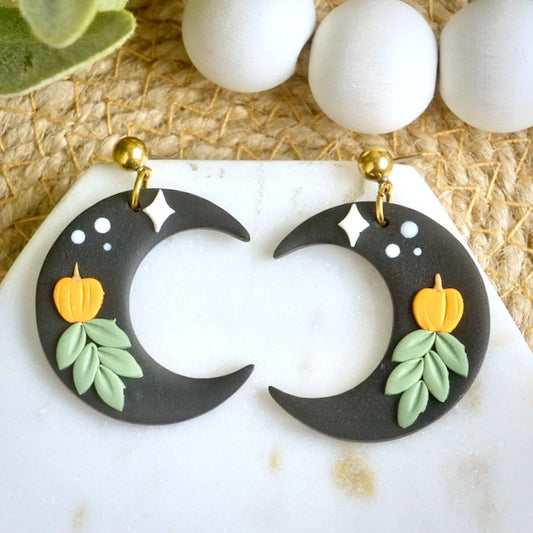 Crescent Moon Dangles with Brass Balls Studs
