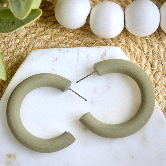 Clay Hoops in Dark Sage