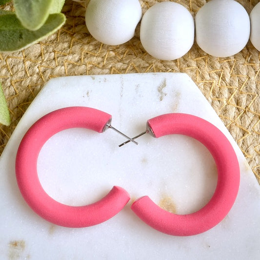 Clay Hoops in Dark Coral