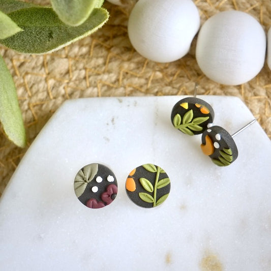 Circle Studs in Midnight Floral