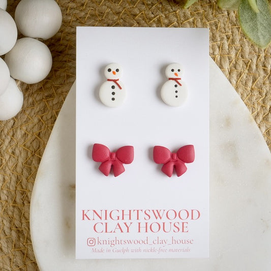 Stud 2 Pack with Snowman Studs and Red Bow Studs