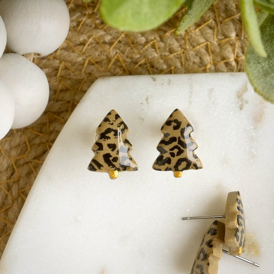 Christmas Tree Studs in Leopard Print