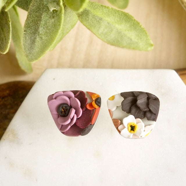 Trapezoid Studs in Garden Floral