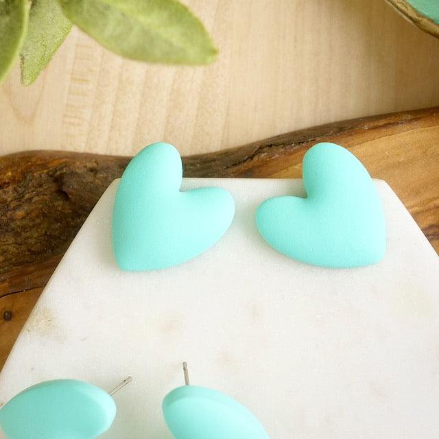Puffy Heart Studs in Turquoise