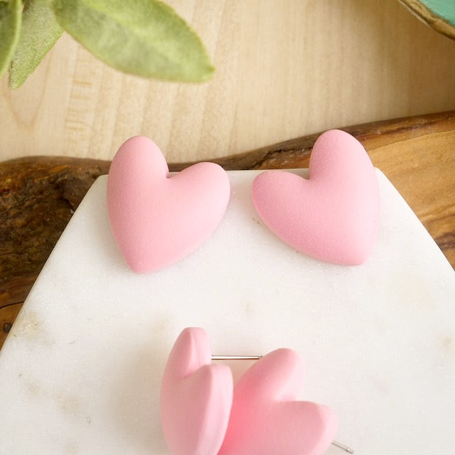 Puffy Heart Studs in Pink