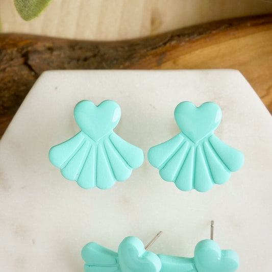 Heart Fan Studs in Turquoise