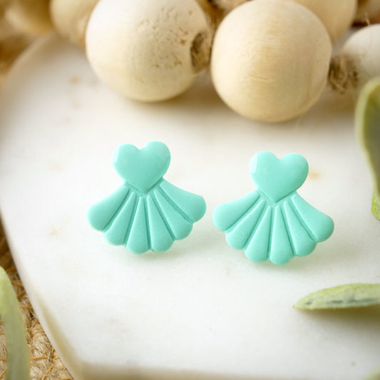 Heart Fan Studs in Turquoise