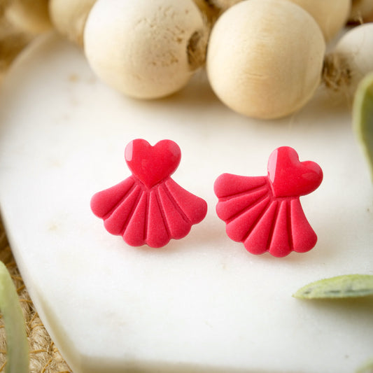 Heart Fan Studs in Strawberry