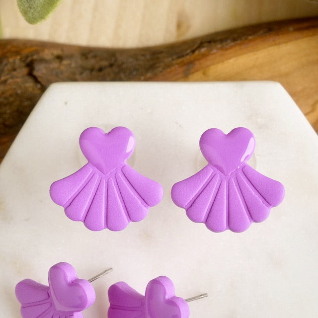 Heart Fan Studs in Purple