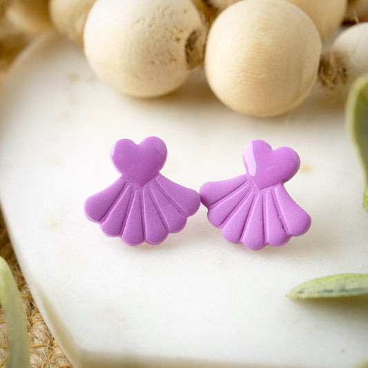 Heart Fan Studs in Purple