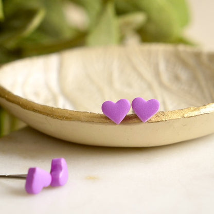 Micro Heart Studs in Purple