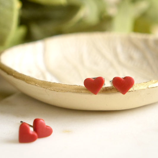 Micro Heart Studs in Red