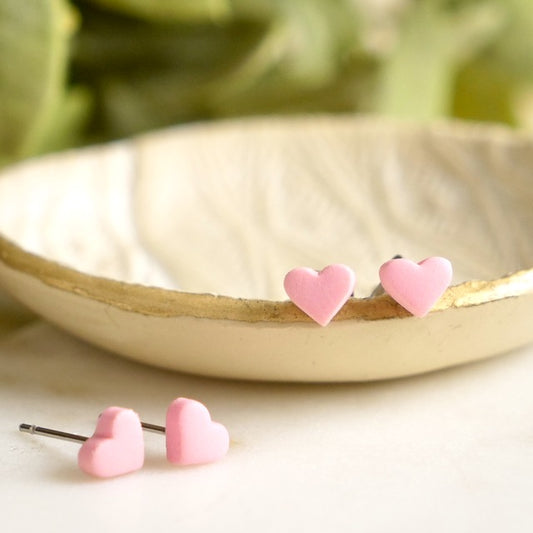 Micro Heart Studs in Pink