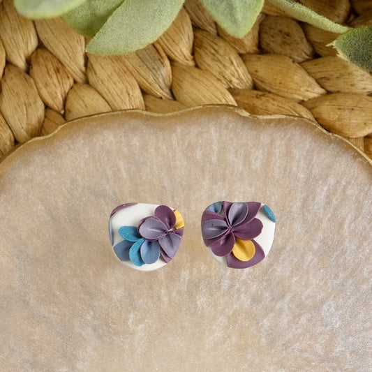 Teacup Studs in Violet Flowers