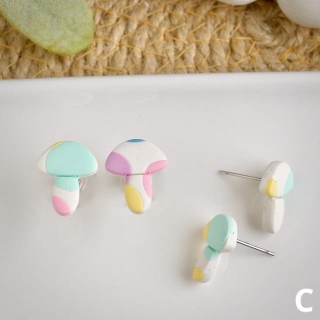 Mushroom Studs in Pastel Polka Dots