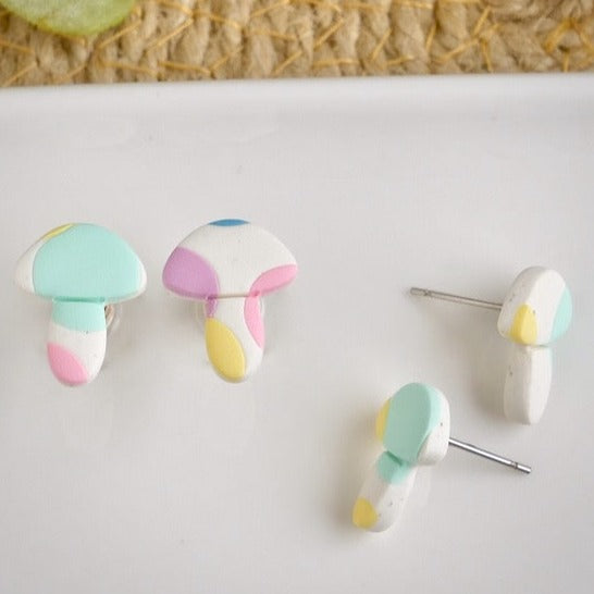 Mushroom Studs in Pastel Polka Dots