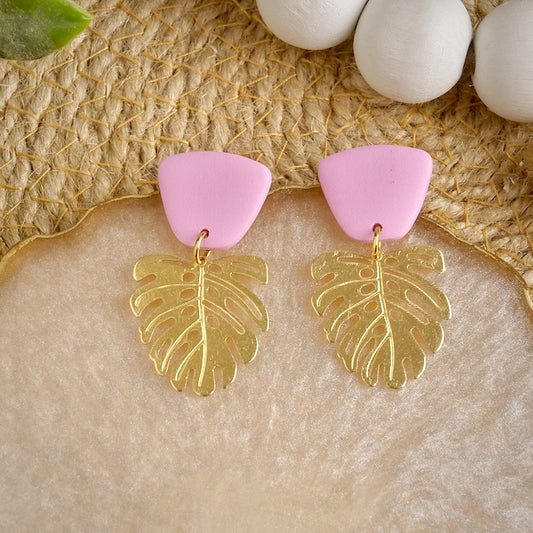 Monsterra Dangles in Light Pink