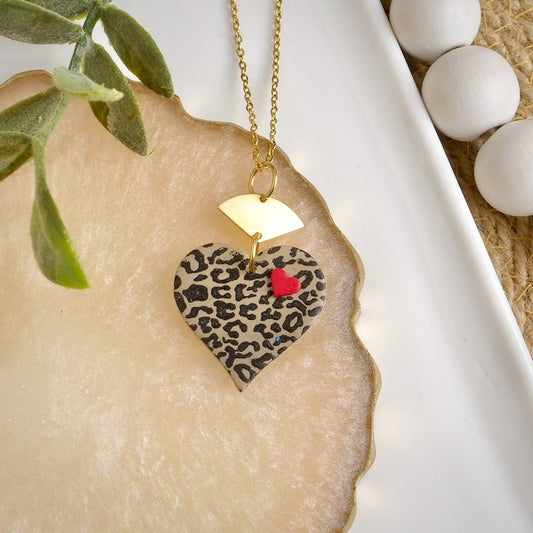 Heart Necklace in Leopard Print