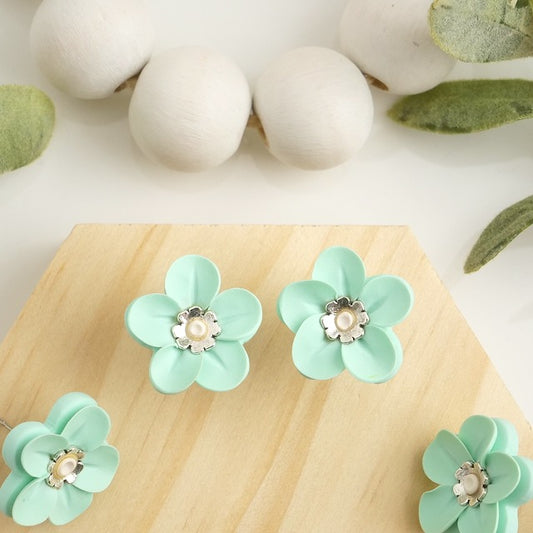 Flower Studs in Turquoise with Metallic Centre