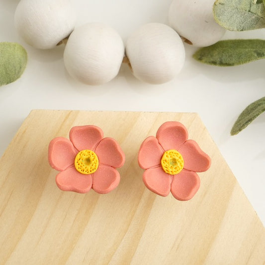 Flower Studs in Coral