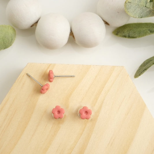 Micro Flower Studs in Coral