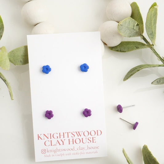 Stud 2 Pack with Purple and Cobalt Blue Micro Flower Studs