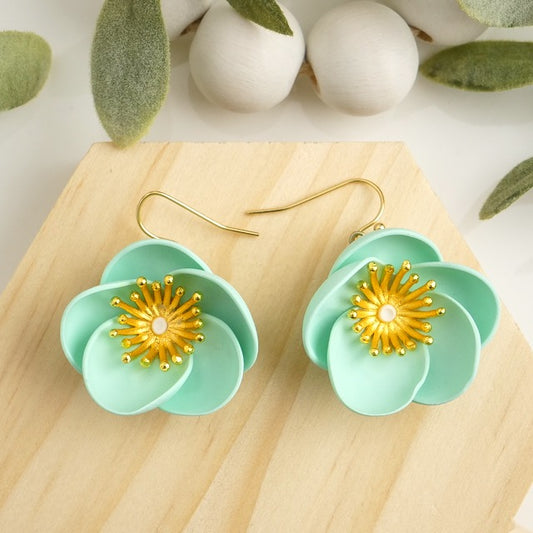 Turquoise Flower Dangles on Hooks