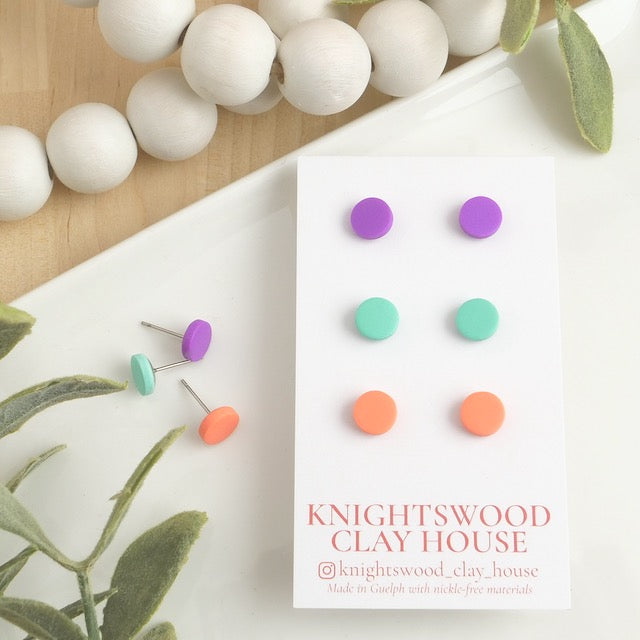 Stud 3 Pack with Purple, Turquoise and Mandarin Circle Studs