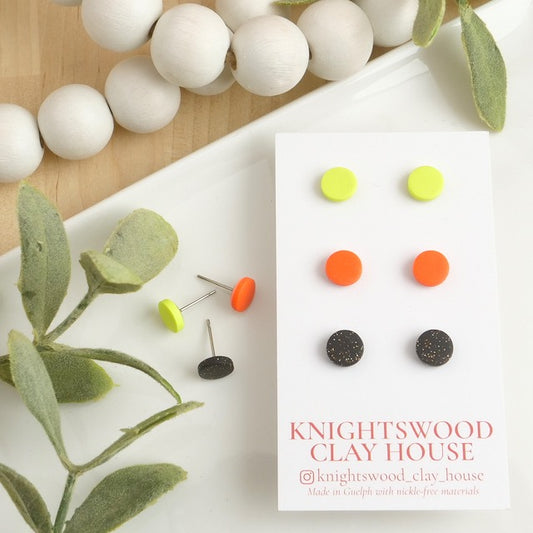 Stud 3 Pack with Neon Yellow, Mandarin and Black Star circle Studs