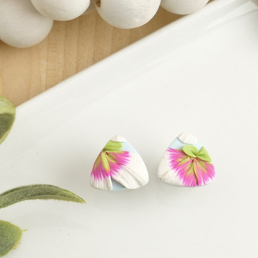 Reuleaux Studs in Pretty Pink Floral