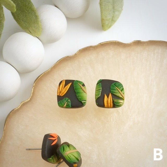Trapezoid Studs in Moody Botanical