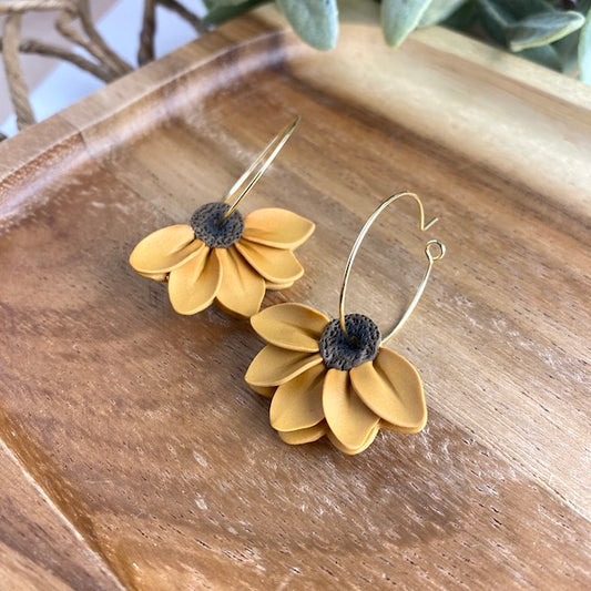 Yellow Daisy Hoops