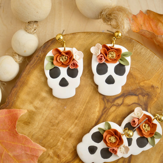 Skull Dangles with Floral