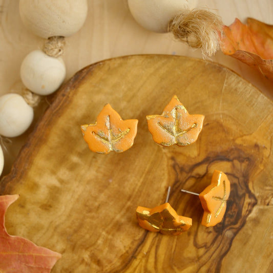 Leaf Studs in Pumpkin Orange